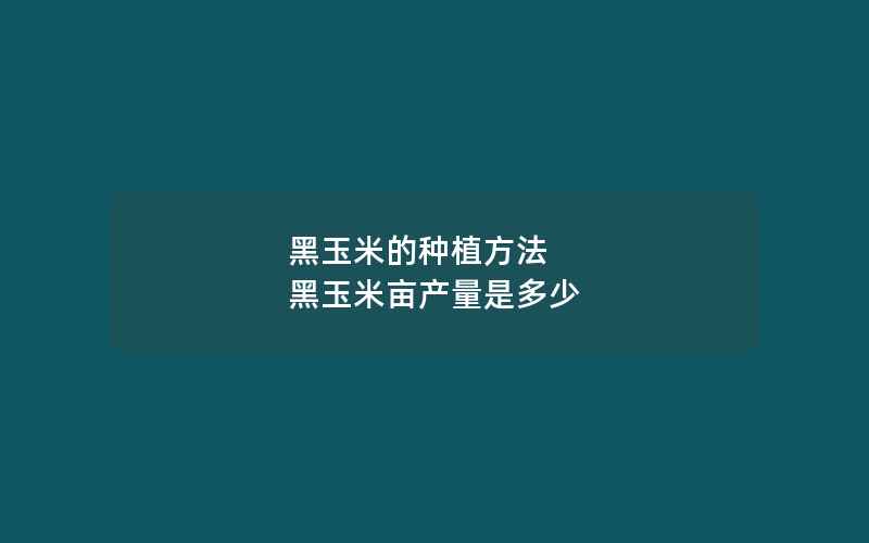 黑玉米的种植方法 黑玉米亩产量是多少