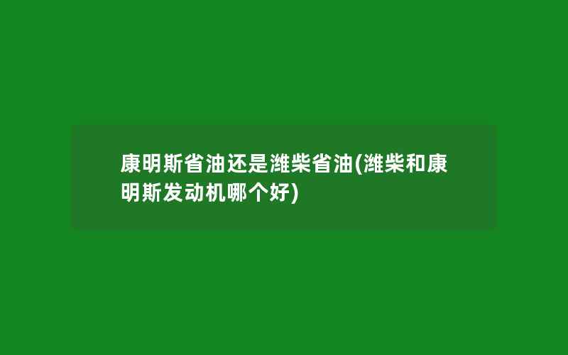 康明斯省油还是潍柴省油(潍柴和康明斯发动机哪个好)