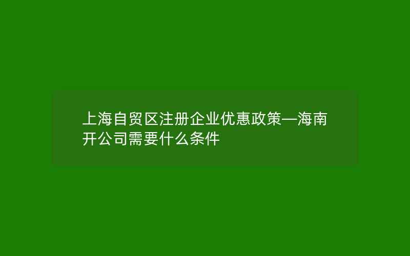 上海自贸区注册企业优惠政策—海南开公司需要什么条件