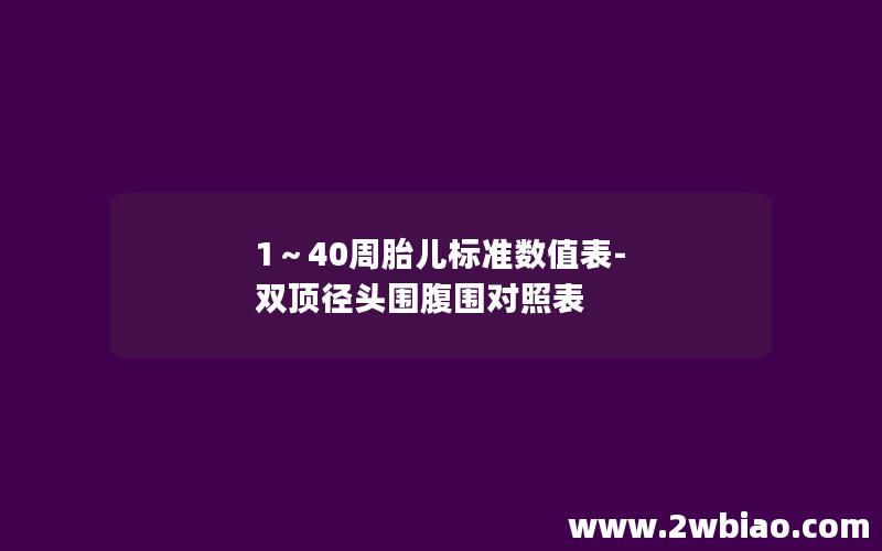 1～40周胎儿标准数值表-双顶径头围腹围对照表